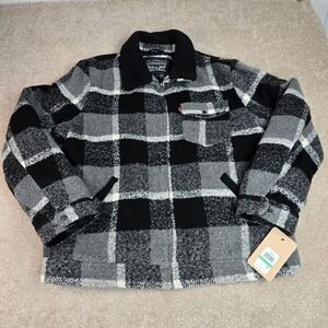 Levis Mens Plaid Sherpa Collar Trucker Jacket Black Grey LM4RP555 NEW $250